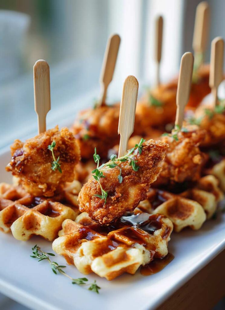Fancy Chicken and Waffle Skewers With Maple