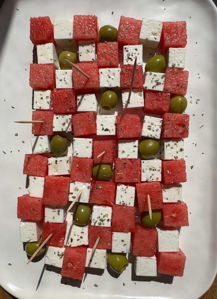 Watermelon,-Olives-and-Feta-Cubes-Checkerboard-Appetizer