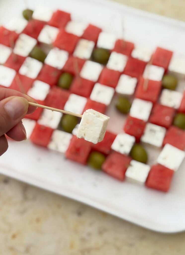 Watermelon,-Olives-and-Feta-Cubes-Checkerboard-Appetizer