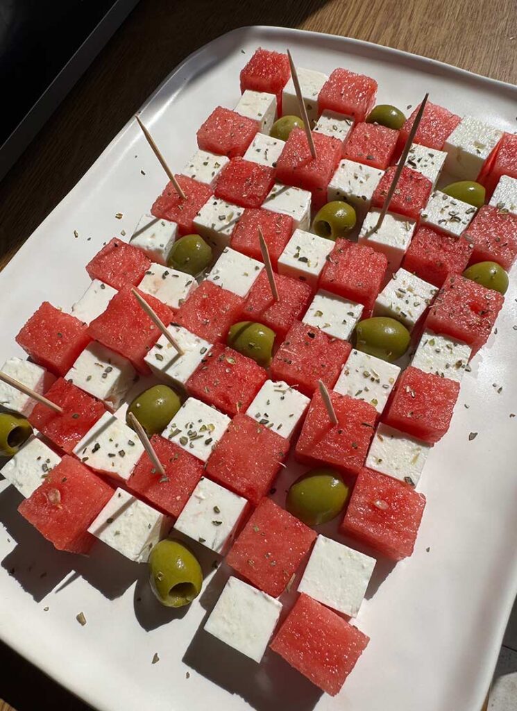 Watermelon,-Olives-and-Feta-Cubes-Checkerboard-Appetizer