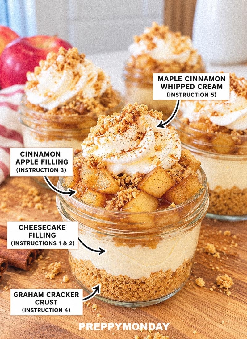 No bake mini apple pie cups dessert layers in a cup